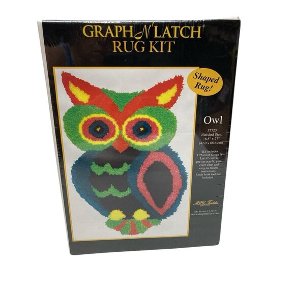 Graph N' Latch OWL Shaped Latch Hook Rug Kit  Size 18.5” X 27” Craft New Sealed - Picture 2 of 7